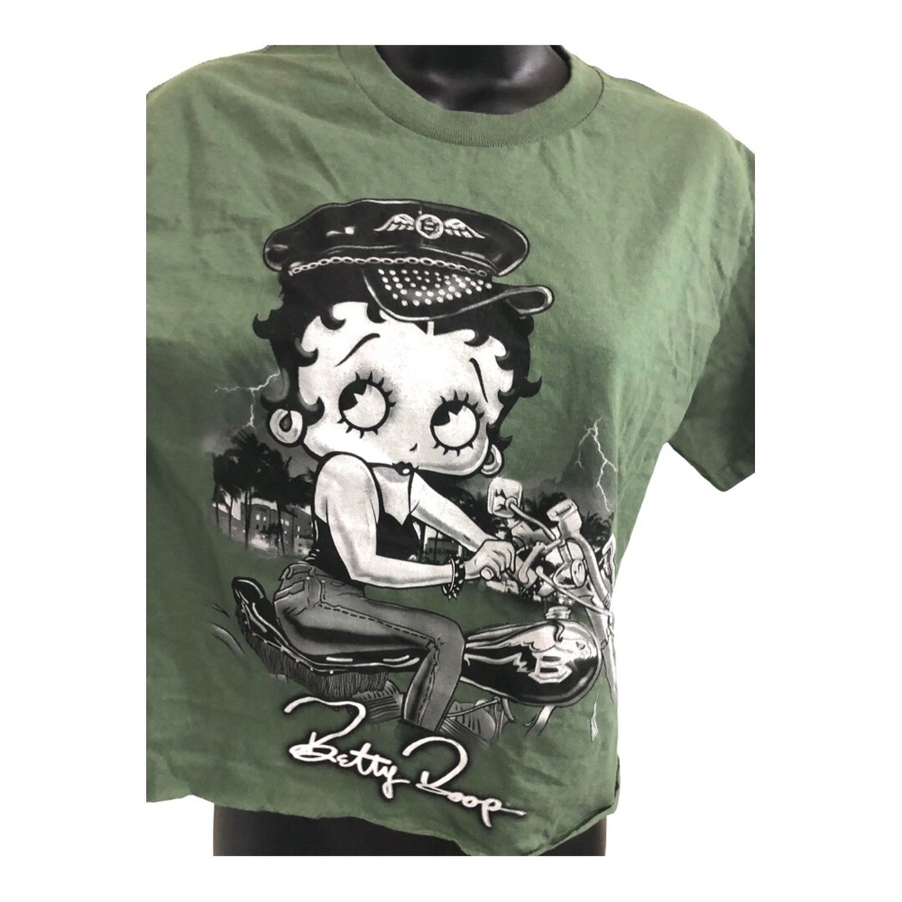 Betty Boop green betty on‎ motorcycle graphic print cropped rolled hem tshirt